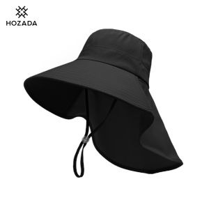 HOZADA ผ้าคลุมไหล่สตรีหมวกแก๊ปผิวสีพีชหมวกหมวกชายหาดกันแดดหมวกหมวกป้องกันแสงแดดปีกกว้างแบบพกพาหมวกกันแดดลำลองหมวกชาวประมงใหญ่หมวกป้องกันรังสียูวีสำหรับท่องเที่ยวกลางแจ้งฤดูร้อน