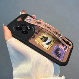 เคสโทรศัพท์มือถือแบบหนังสือผูกแขนสัตว์แมวสีดำ ปกป้องแบบเต็มจอ สำหรับ OnePlus 15 รุ่นใหม่ พร้อมสายรัด ดีไซน์การ์ตูน สำหรับผู้หญิง