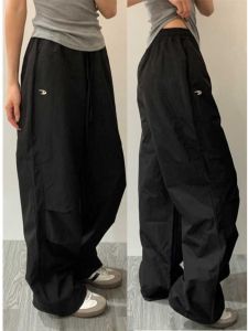 กางเกงทำงานผู้หญิงสีน้ำเงินเข้มสไตล์อเมริกัน กางเกงขายาวทรงหลวม แห้งเร็ว กางเกงขายาวทรงหลวมสำหรับฤดูใบไม้ร่วงและฤดูหนาว