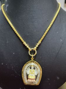 สร้อยคอ1บาทยาว20นิ้วประดับเพชรพร้อมจี้กวนอิมสามสีทองนาคเงินประดับเพชรชุบทอง