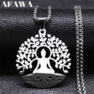 Buddhism Meditation Buddha Yoga Pendant Necklace Stainless Steel Tree of Life Necklace Buddhist Jewelry Collares Para Mujer