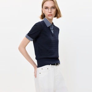 Lily | Color Block Collar Double-Layered Tencel and Linen Blended Knitwear