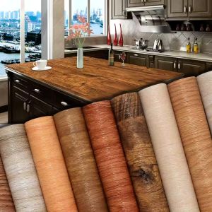 PVC Waterproof Self Adhesive Wallpaper Roll Furniture Cabinets Vinyl Decorative Film Wood Grain Stickers For Diy Home Decor