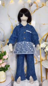 SET JEANS FELYCIA MIX BRUKAT BUNGA ANAK PEREMPUAN USIA 3 - 12 TAHUN / SETELAN DENIM CELANA JEANS CUTBRAY