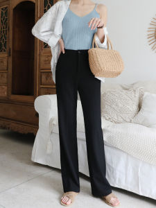Slimming High Waist Wide Leg Pants Floor Length Airy Straight Cut Trousers for Women Black Spring Autumn Casual Pants