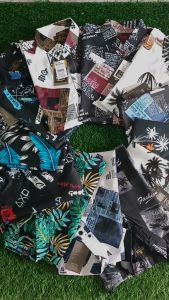 PAKET 4 PCS PALIING MURAH Kemeja Surfing Pria Baju Motif Pantai Merah Putih Hitam Lengan  Pendek Top