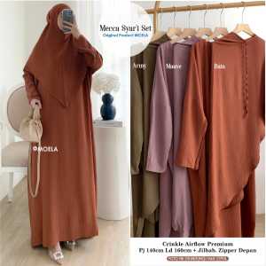 GAMIS DRESS SET SYARI MECCA + HIJAB LD 160 BY MOELA BERLABEL GAMIS POLOS JUMBO SYARI