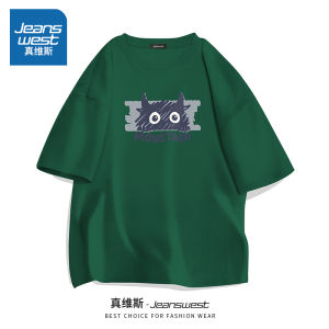 Jeanswest Mens Short Sleeve T-Shirt Pure Cotton Fashionable Retro American Style Spring 2025 Breathable Comfortable Base Shirt