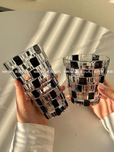Black Grid Artistic Glass Cup Nordic Style Beverage Whiskey Juice Drink Cup High Quality Transparent Glassware for Everyone