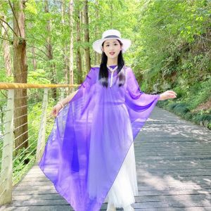 Elegant Summer Long Silk Scarf Womens Lightweight Outdoor Sun Protection Shawl with Chinese Style Button Multi-Color Trendy Blue