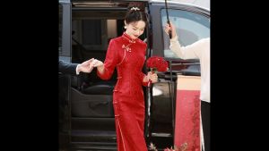 Suzhou Jacquard Lace Composite Red Phoenix Tail Festive Maxi Cheongsam 1210-28