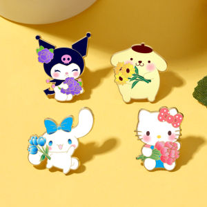 4pcs Sanrio Anime Kuromi Cinnamoroll Cute Cat Enamel Pins Set for Women Lapel Badge Brooches Backpack Costume Accessories