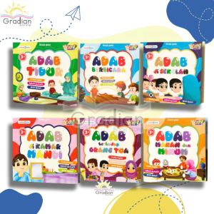 [Dapat 6 Buku] Buku Cerita Anak Bergambar Islami Seri Adab  Usia 3 Tahun Bilingual Full Color : Adab Berbicara / Adab Di Kamar Mandi / Adab Di Sekolah / Adab Makan Dan Minum / Adab Terhadab Orang Tua / Adab TidurTidur