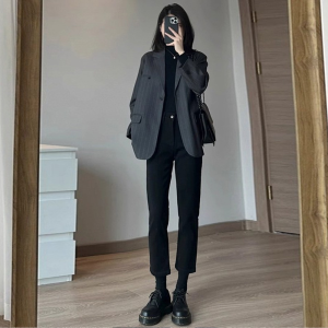 Quần Jeans Denim Ống Thẳng Cạp Cao Mỏng Mùa Hè Cho Nữ Màu Xanh Đậm Quần Dài Đến Mắt Cá Chân Phong Cách Pháp Quần Jeans Denim