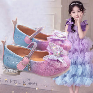 Shiny High Heels Princess Shoes for Girls Real Leather Crystal Embellished Childrens Single Shoes Summer Outfit with Skirts