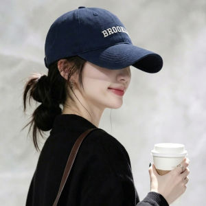 Cgediao | Navy Blue Wide Brim Soft Top Korean Style Sun Protection Face Slimming Baseball Cap for Women