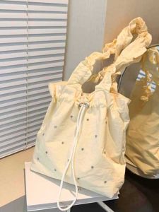 Fresh Artistic Canvas Tote Bag Women Summer 2024 New Style Pleated Large Capacity Bag Versatile Casual Single Shoulder Bag