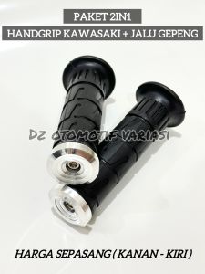 Handgrip Sarung Gas Model Kawasaki / Kaze + Jalu Stang Chrome Gepeng Piramid Bisa Semua Motor