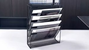 6 Tier File Holder Hanging Wall Mesh File Organiser Wall Mounted File Holder Mail Organiser Magazine Storage Rack for Mail Papers Folders Magazine Organization with Bottom Tray for Office Home Cubicle Countertop