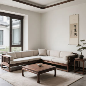 New Chinese Style L-Shaped Corner Sofa Made of North American Black Walnut Solid Wood for Small And Large Sized Apartments