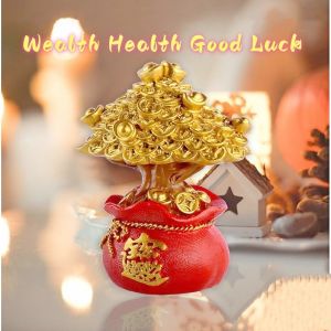 Money Tree Wealth and Good Luck Lucky Charm Feng Shui Money Tree Red Pao Decoration Ornaments for Bedroom Living Room Shop Car Wealth Lucky