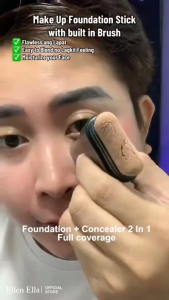 ⚡ Ellen Ella 2-in-1 Sweatproof Stick Foundation with Built-in Brush | Full Coverage + Oil Control | Lightweight Matte Finish for Daily Use | Long-Lasting Base Makeup.