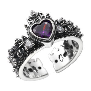 Fashionable Womens Crown Heart Zircon Ring Personality High-End Feeling Finger Ring Jewelry Accessory