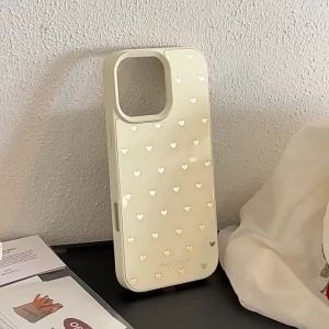 Potdemiel | Ốp Điện Thoại Chống Sốc Hình Trái Tim Vàng Toàn Màn Hình Hàn Quốc Dành Cho iPhone 17/16/15/14/13/12/11 Pro Max Vỏ Cứng Phụ Kiện Bảo Vệ
