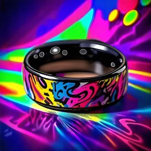 Wholesale 8MM Colorful Abalone Shell Inlay Mens Ring Unique Black Wedding Engagement Stainless Steel Rings Women Party Ring