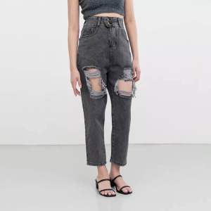 Highwaist Celana Jeans Boyfriend Ripped Sobek (Tembus)