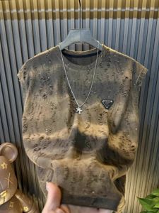 Summer New Style Mens Gradient round Neck Sleeveless T-Shirt Luxury Feelings Hole Punching Shoulder Vest Breathable Moisture Wicking