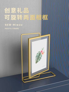 2 Mặt Vàng Xoay Khung Ảnh Kim Loại 6X7/6X8 Tùy Chỉnh Đăng Ký Đám Cưới Hiển Thị Hình Ảnh Phong Cách Bắc Âu Trang Trí Nhà