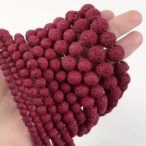 Round Red Natural Volcanic Lava Stone Bead Loose Spacer Beads For Jewelry Making DIY Bracelet Necklace Accessories 4/6/8/10/12mm