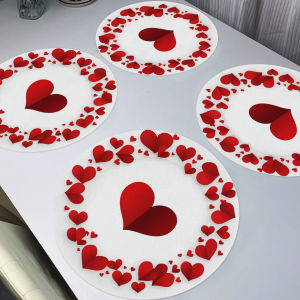 VIKAMA 4/6/8/10PCS Valentines Day Theme Meal Mat Korean Round Love Kitchen Restaurant Table Mat Holiday Decoration