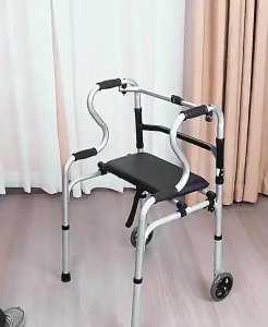 Elderly adult walker With wheels & Seat Walking Aid Crutches Canes stainless steel Tungkod for senior foldable adjustable Double bend armrest walker for adult heavy duty for Handicapped Patients with joint injuries
