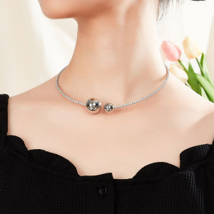 SEQUITO High Grade Women Wedding Party Jewelry Micro Pave Tiny AAA Zircon Adjustable Golden Silvery Choker Necklace SN044