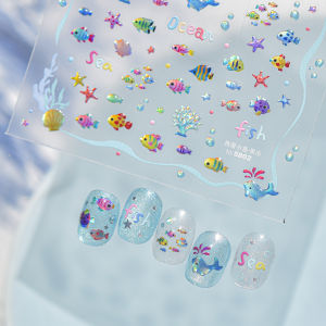 OIMG | 5D Jelly Nail Stickers Summer Ocean Series Underwater Tropical Small Fish Nail Decorations Decals Self Adhesive Nail Sticker DIY