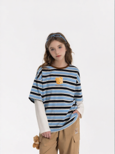 Color Block Stripe Fake Layered Long Sleeve T-Shirt for Children