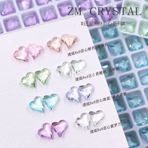 K9 New Super Shiny Transparent Sharp Bottom 8x9 Oblique Heart Nail Drill Colorful Irregular Diamond Nail Stickers Drill