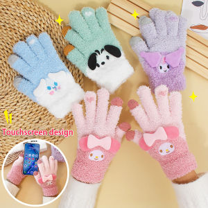ZEEMIN Halloween Christmas Cute Sanrio Kuromi Melody Gloves Plush Coral Winter Warm Gloves Pochacco Cute Gloves Student Cycling Five-finger Gloves