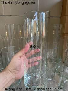 (D8cm x H25cm) Lọ hoa bình bông thuỷ tinh trụ tròn 8x25cm (đường kính 8cm x cao 25cm)