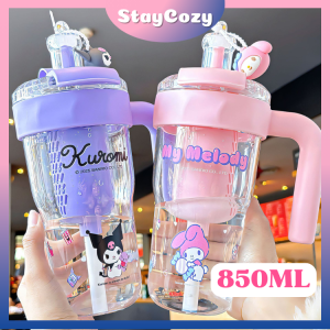 850ML Sanrio Tritan Water Bottle Large Capacity Cute Portable Bottle with Handle Leakproof Design Kuromi Melody Cinnamoroll for Kids