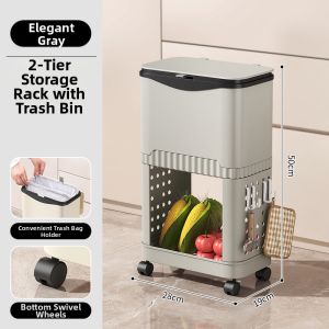 BANGJIAYI | Large Capacity Sliding Cover Movable Dual Layer Tall Kitchen Trash Bin