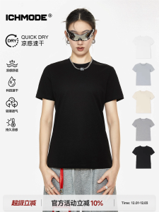 Ich Mode American Style Short Sleeve T-Shirt Womens Slim Fit Base Shirt Half Sleeve Top Cleanfit Cotton Polyester Blend Quick Dry Summer