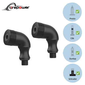 Portable 4-in-1 Bike Tire Air Chuck Pump Valve Adapter for Presta Schrader Dunlop Clik Valves & Balls 90 Degree Bicycle Inflator