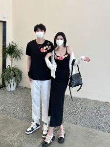 Couples Floral Halter Dress Slimming Long One-Piece Summer Fashion Pure Desire Spicy Girl Clothing Polyester Fiber 100%