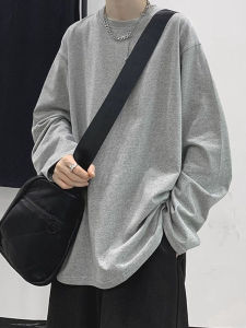 เสื้อยืดแขนยาวหลวมๆ สำหรับผู้ชาย ทรงหลวม สไตล์ฮ่องกง คอกลม สวมใส่ได้ตลอดทั้งปี เสื้อเชิ้ตชั้นใน สไตล์เกาหลี ผ้าฝ้ายแท้