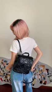 Disney New Mickey Mouse Backpack Quilt Stitch Elegant Casual Leather with  Drawstring Woven Design for Women