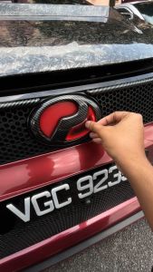 Front Rear Steering Night Reflective 2-Tone Epoxy Red Black Logo Emblem Sticker PERODUA ALZA AXIA BEZZA MYVI VIVA ARUZ