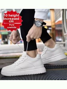 Leather Heightening Shoes Mens 8cm White Lightweight Breathable Mesh Casual Board Shoes 10cm Small Size 37 Casual Sneakers